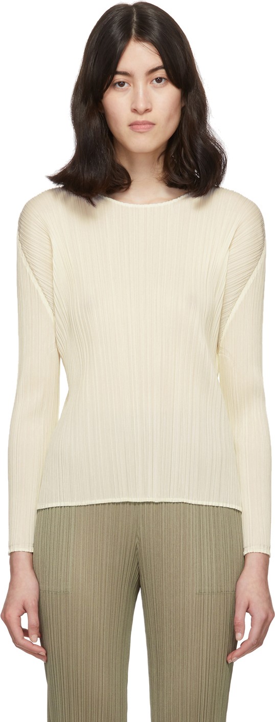 Pleats Please By Issey Miyake Off-White Pleats Crewneck Pullover