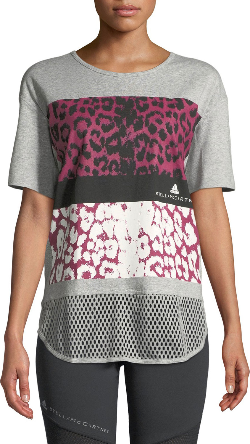 Adidas By Stella McCartney Essentials Crewneck Leopard-Print Performance Tee