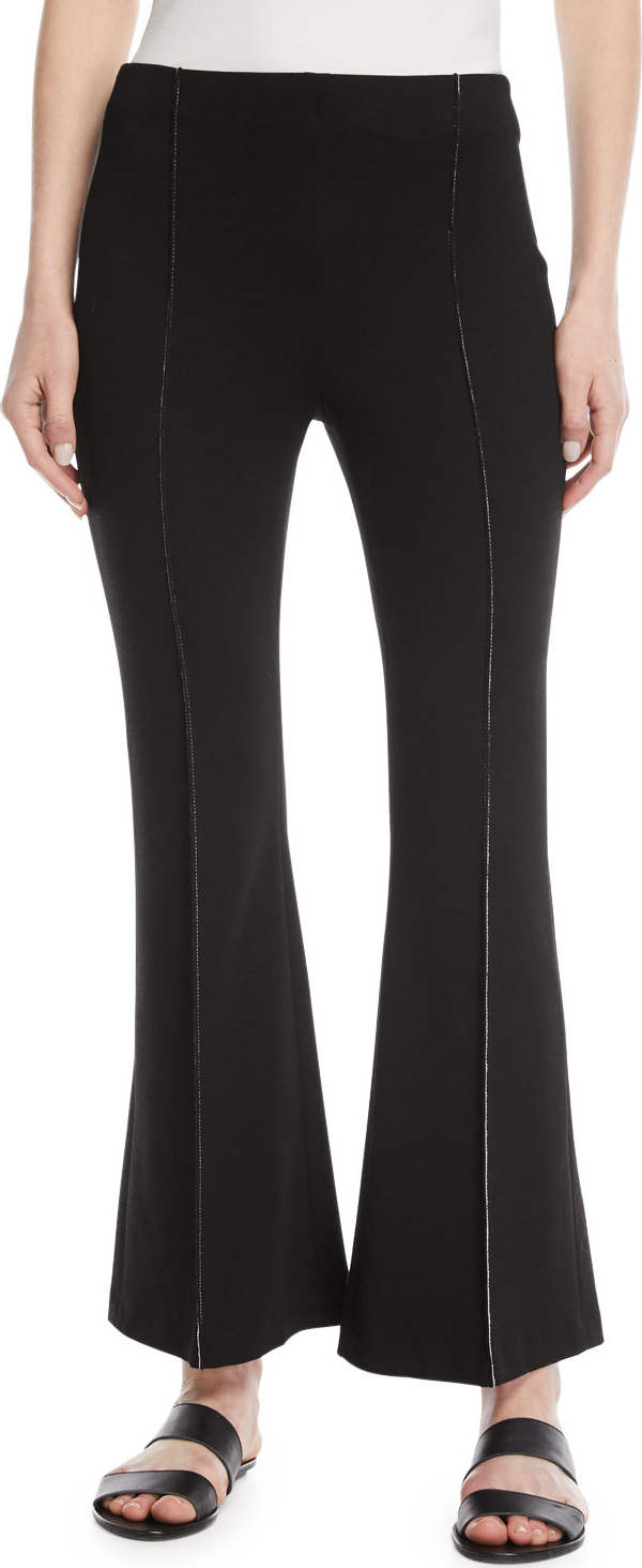 Rosetta Getty Flat-Front Flared-Leg Cropped Pants w/ Contrast Topstitching