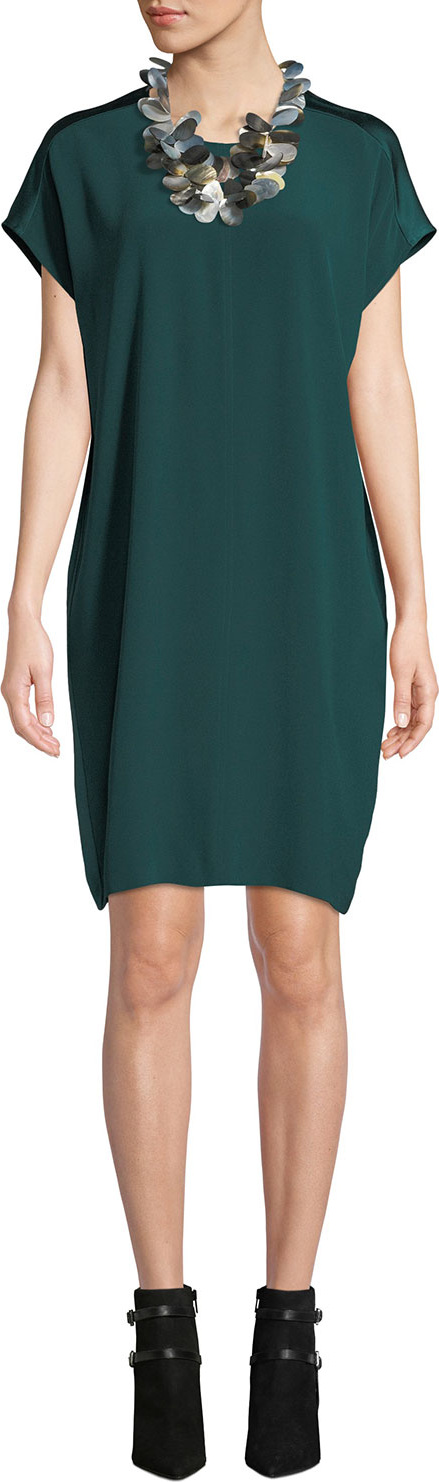 Eileen Fisher Silk Crepe Satin-Back Wedge Dress