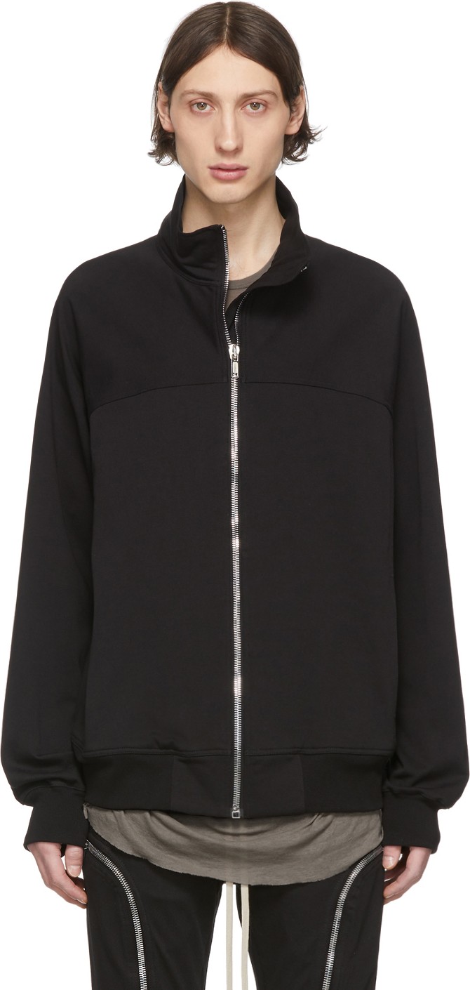 Rick Owens Black Zipfront Jogger Sweater