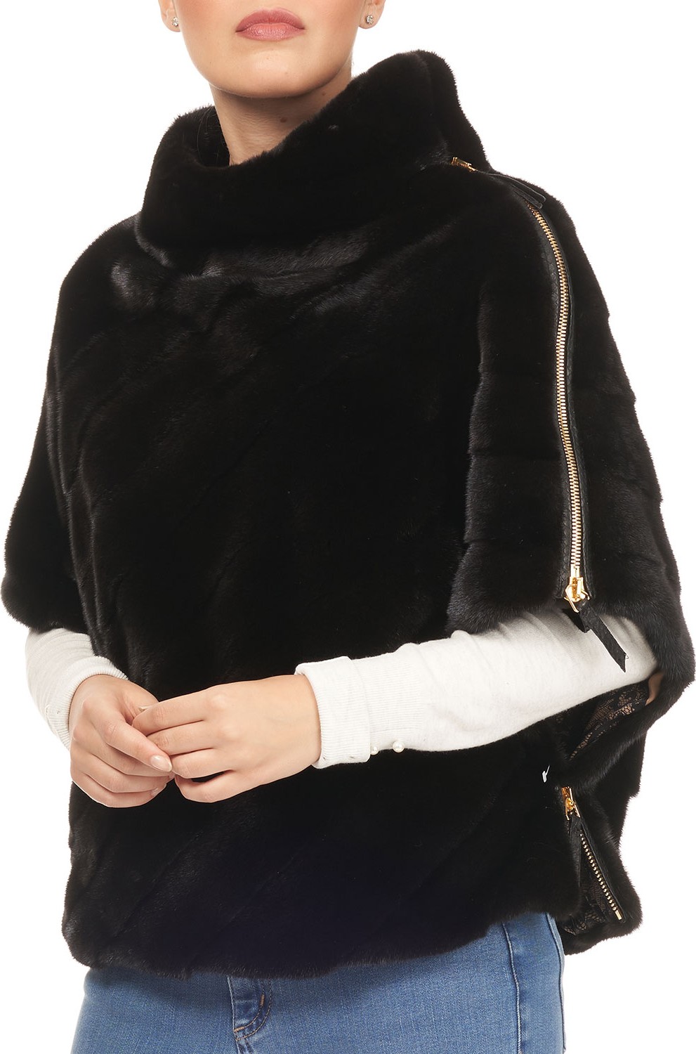 Tsoukas Short Zip-Sleeve Mink Fur Jacket