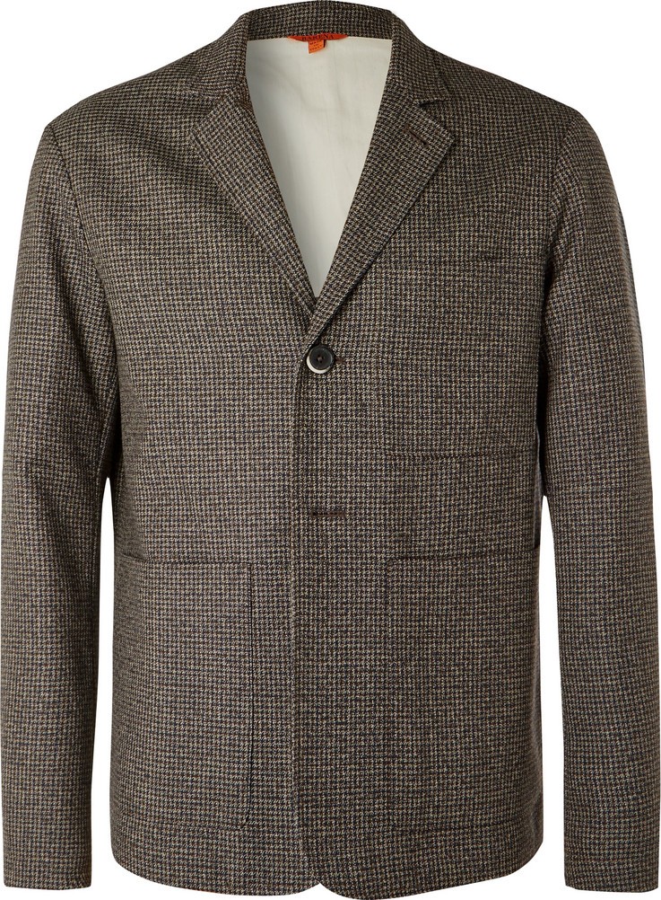 Barena Brown Unstructured Puppytooth Wool Suit Jacket