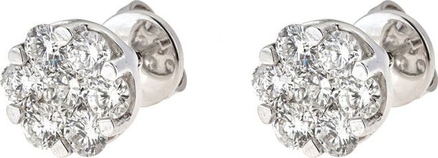 ZYDO 18k White Gold Diamond Flower Stud Earrings, 1.33tcw