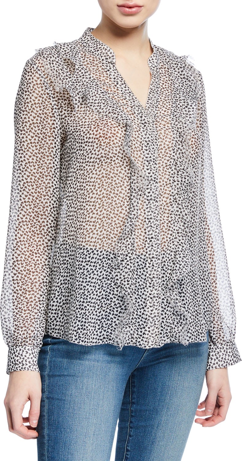 L'AGENCE Nadine Semi-Sheer Long-Sleeve Ruffle Shirt