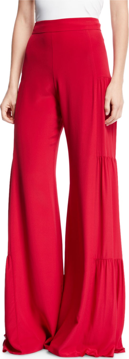 Alexis Talley Shirred Wide-Leg Silk Pants