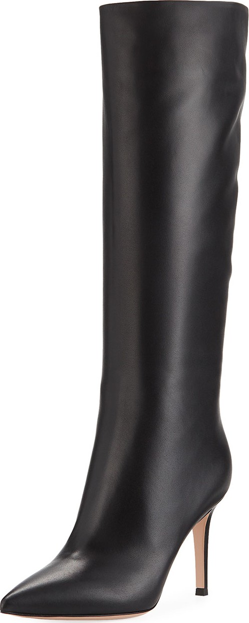 Gianvito Rossi Point-Toe Leather Mid-Calf Boots