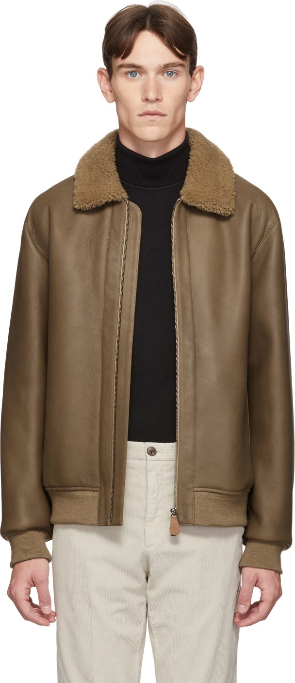 Z Zegna Tan Shearling Bomber Jacket