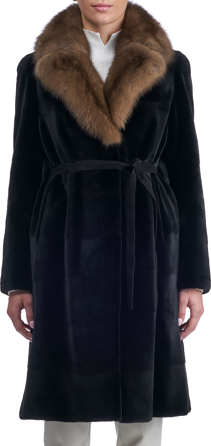 Gorski Belted Sheared Horizontal Mink Coat with Russian Sable Collar Gorski Belted Sheared Horizontal Mink Coat with Russian Sable Collar