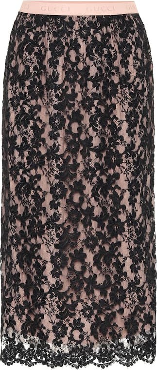 Gucci High-rise lace midi skirt