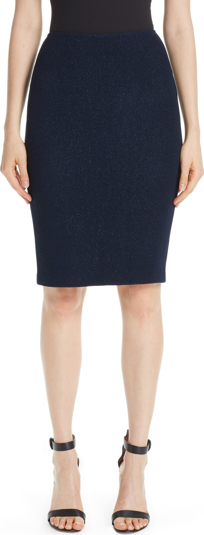 St. John Metallic Ottoman Wave Knit Pencil Skirt