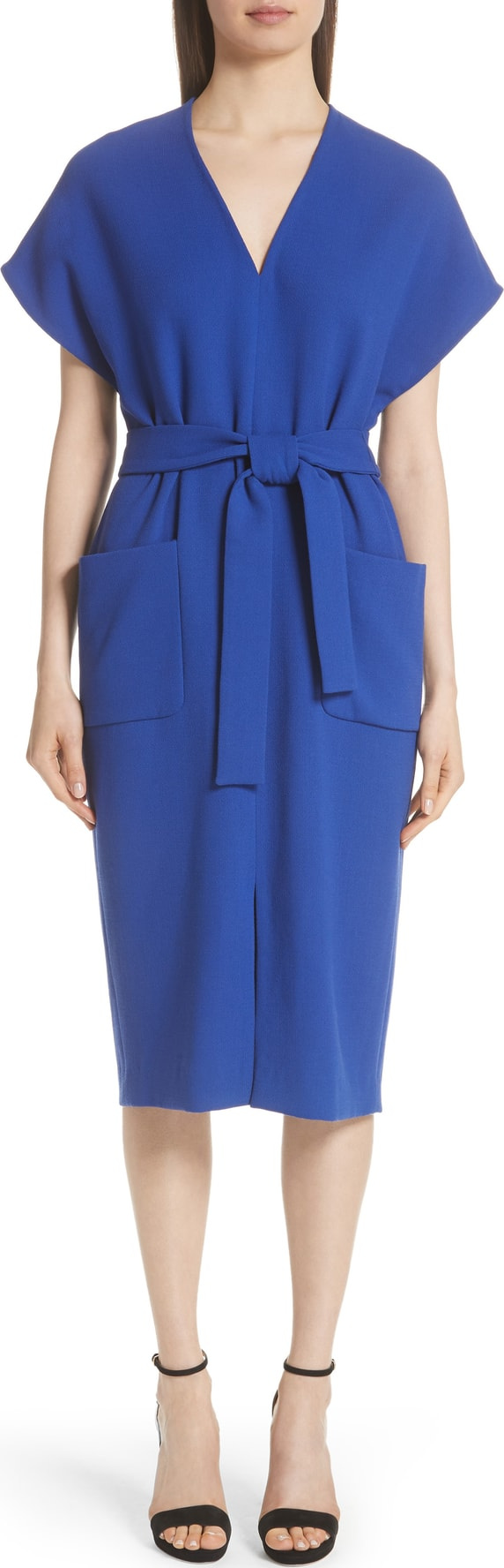 Lela Rose Wool Blend Crepe Belted Dress