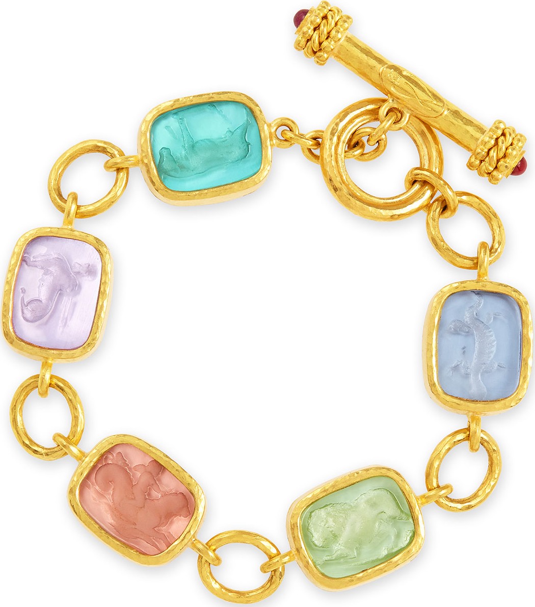 Elizabeth Locke Antique Animals Intaglio 19k Gold Toggle Bracelet, Bright Pastel