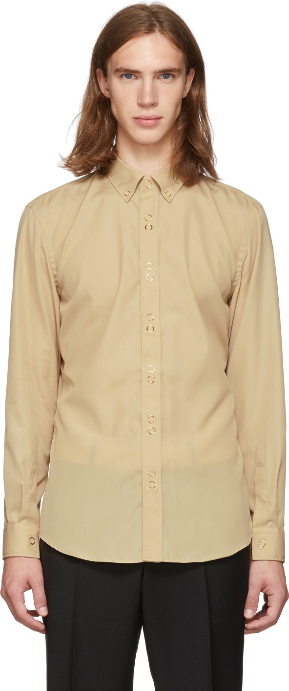Burberry London England Beige Press Snap Formal Shirt
