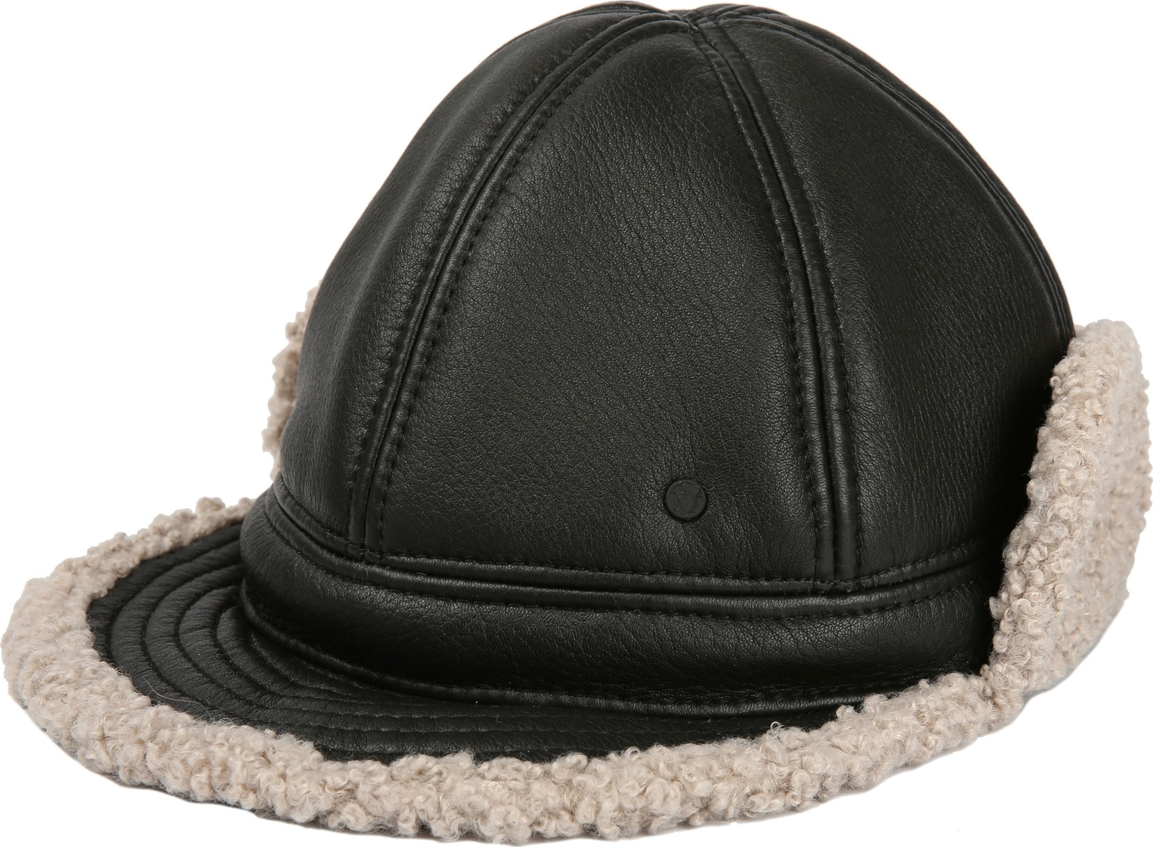 Maison Michel Leather Trapper Hat with Faux Shearling Lining