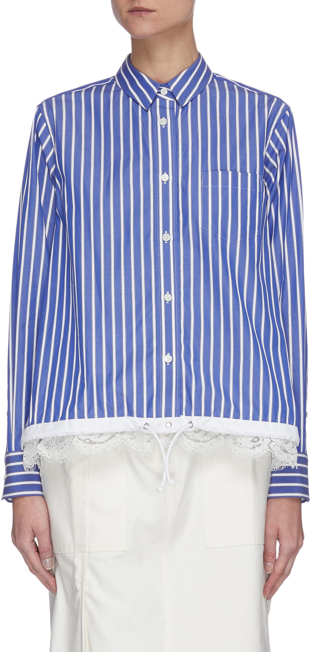 Sacai Lace drawstring hem stripe shirt