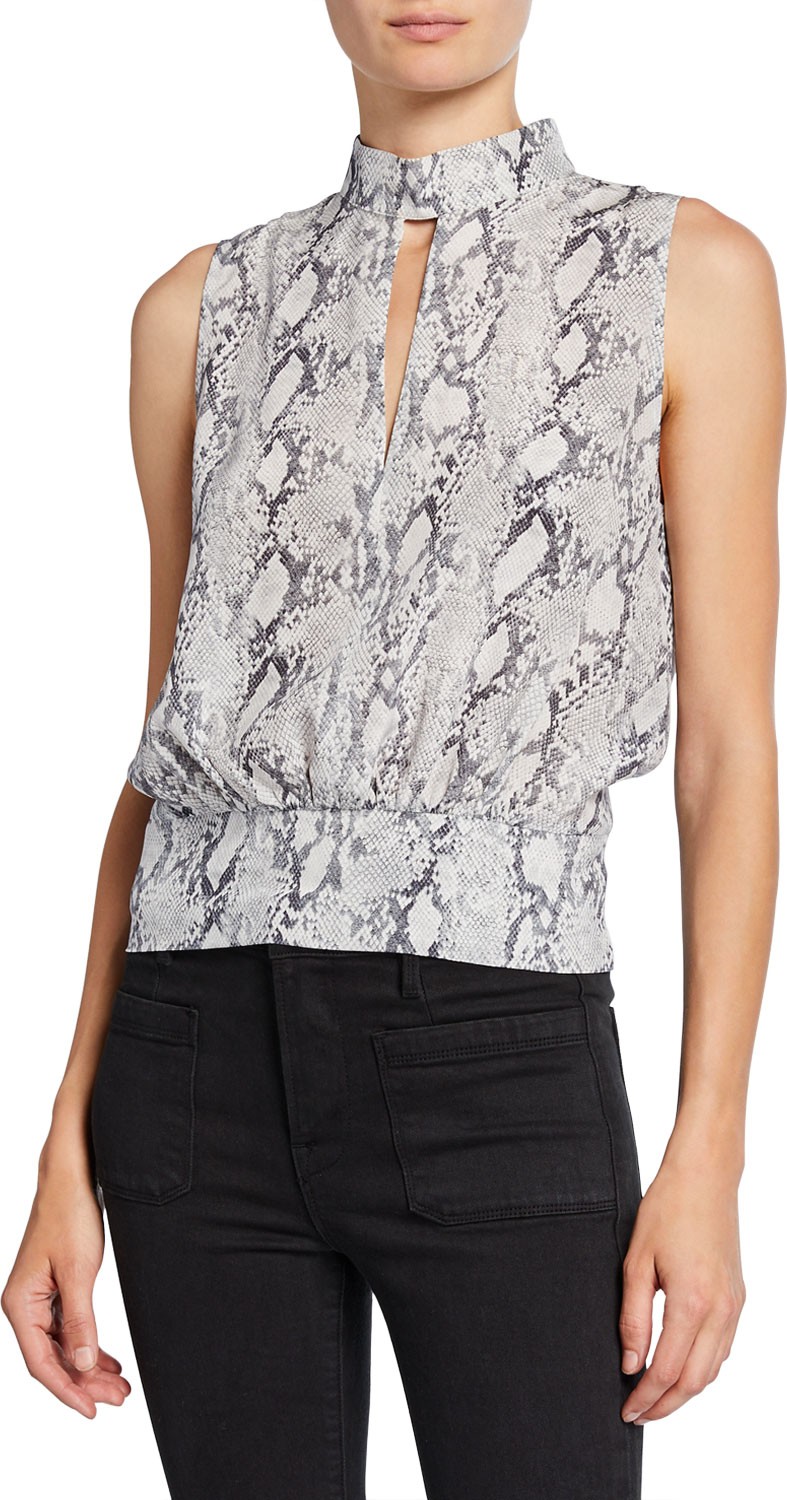 FRAME DENIM Sleeveless Snake-Print Party Top