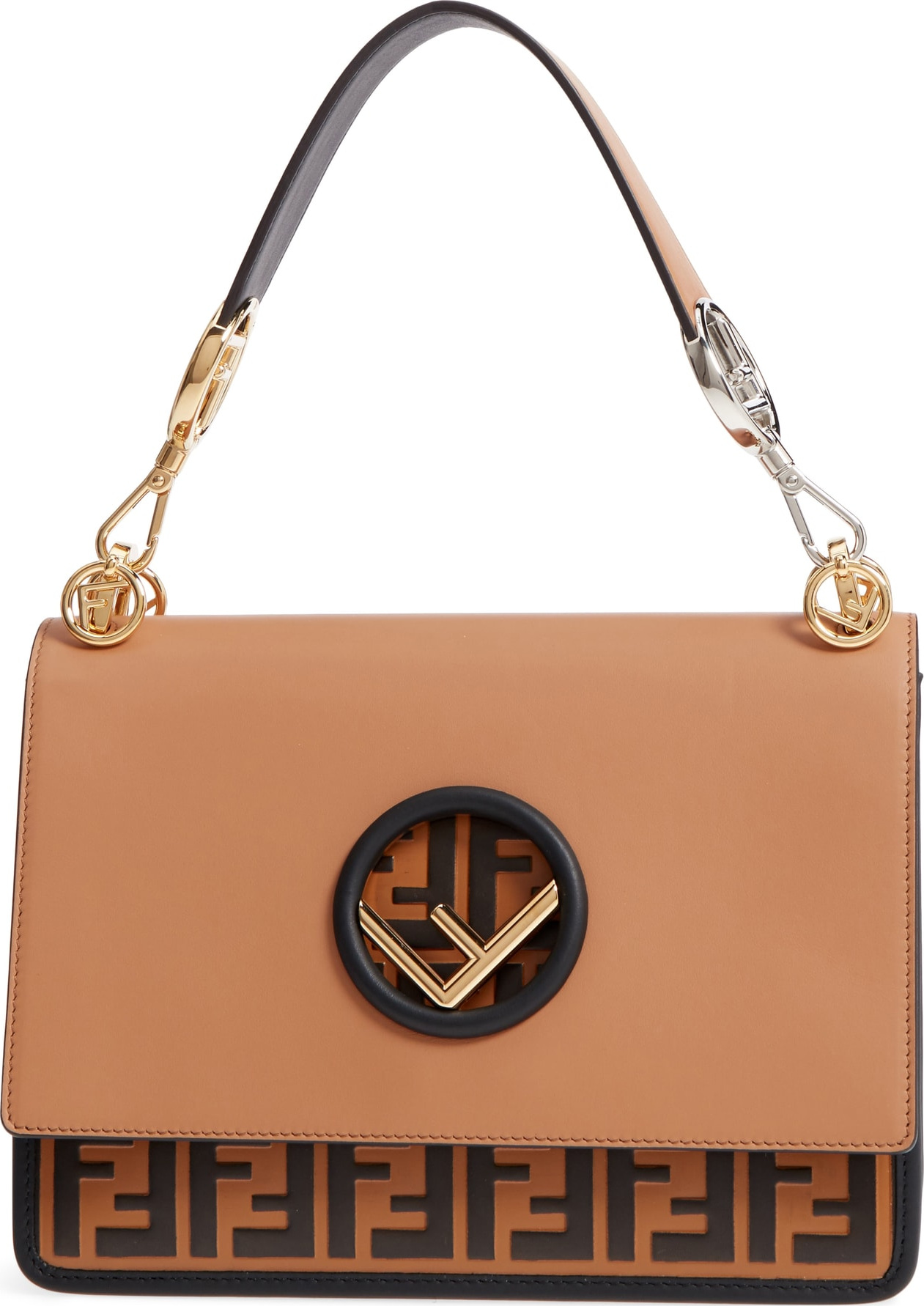 Fendi Small Kan I Logo Leather Shoulder Bag