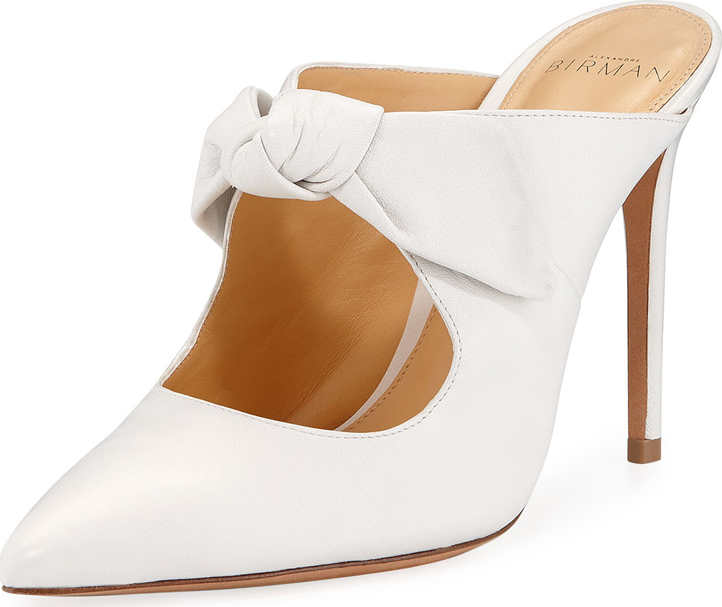 Alexandre Birman High-Heel Leather Point-Toe Bow Mules
