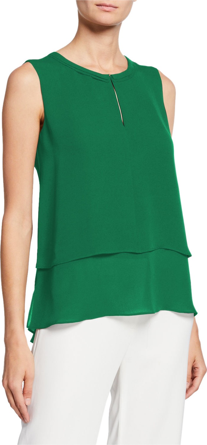 KOBI HALPERIN Victoria Sleeveless Layered-Front Silk Blouse
