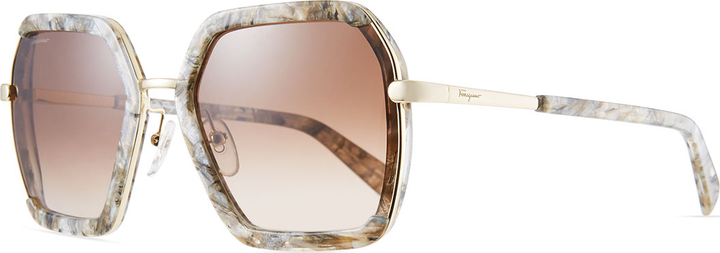 Salvatore Ferragamo Combo Square Acetate & Metal Sunglasses