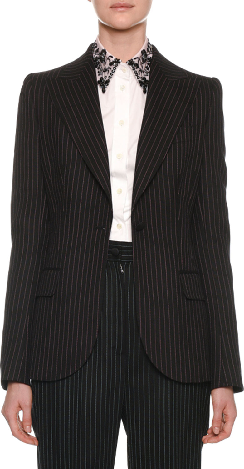 Dolce & Gabbana One-Button Fitted Pinstripe Wool Jacket