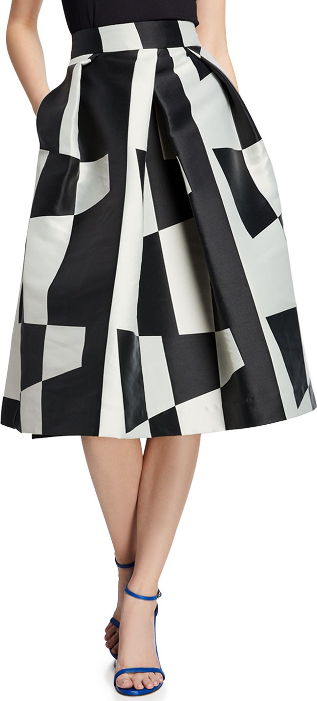 MILLY Clarisa Pleated Colorblock A-Line Skirt