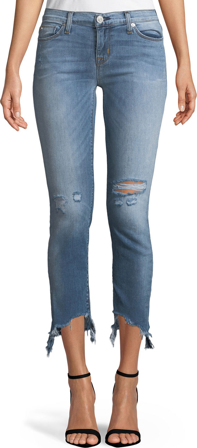 Hudson Tally Distressed Cropped Skinny Jeans with Chewed Hem