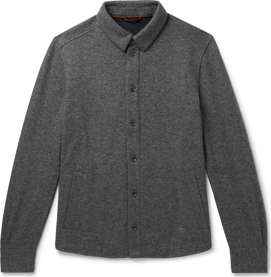 Loro Piana Suede-Trimmed Mélange Cashmere-Blend Overshirt