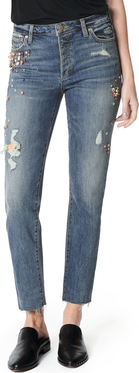 Joe's Jeans The Smith High-Rise Embellished Raw-Hem Skinny Jeans