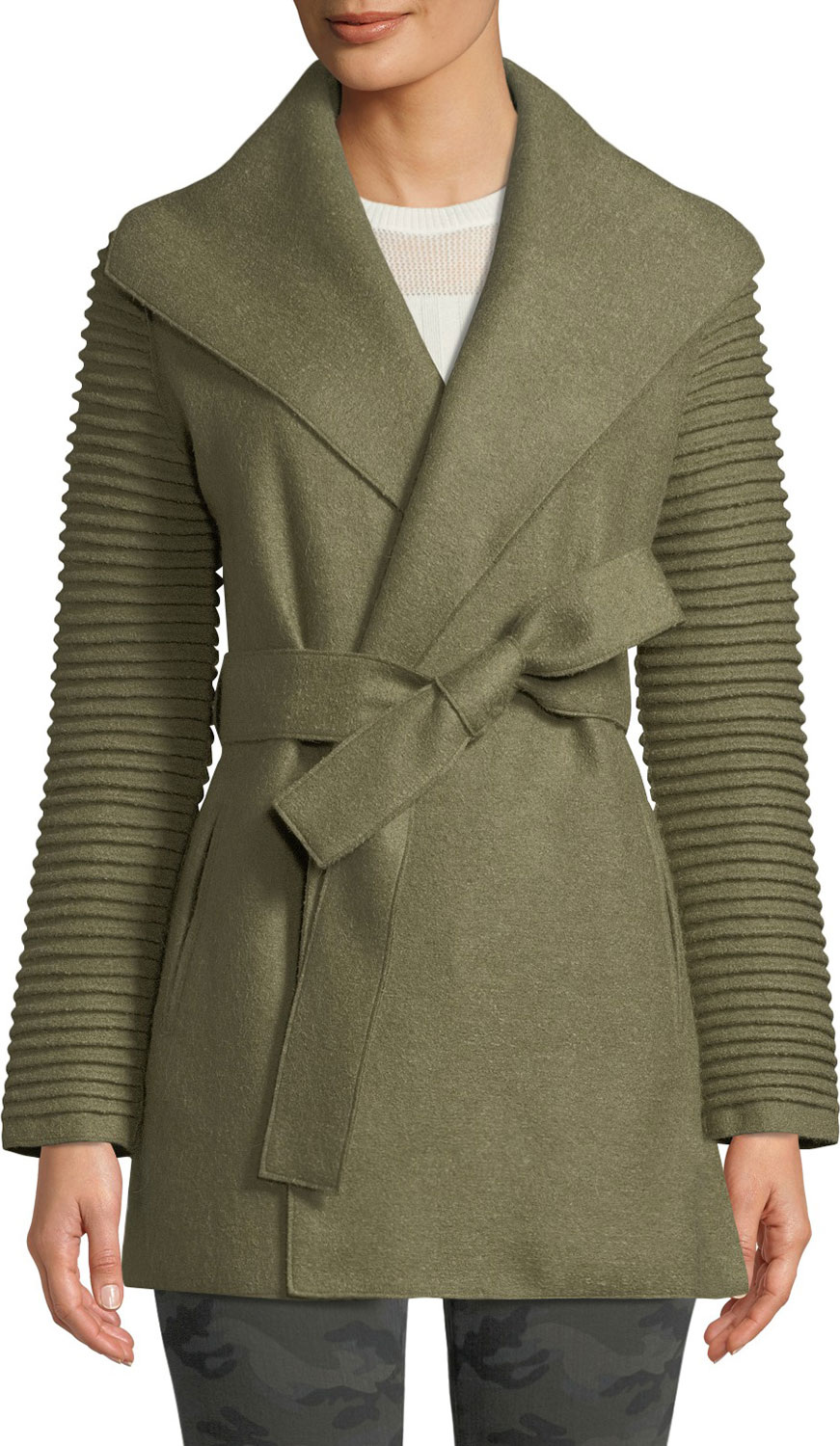 Sentaler Superfine Alpaca Wrap Coat w/ Ribbed Sleeves