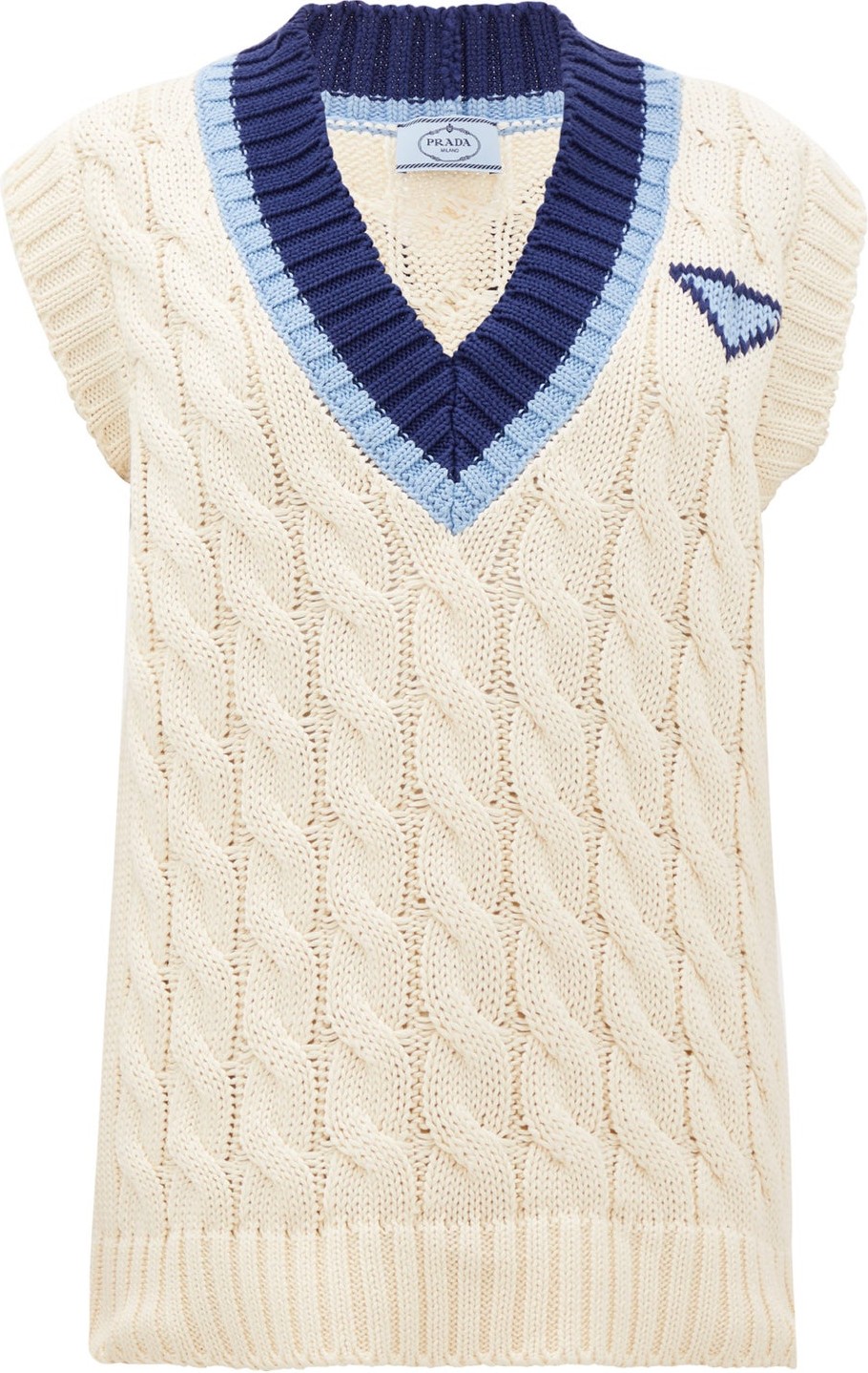 Prada Striped V-neck cotton cable-knit sweater