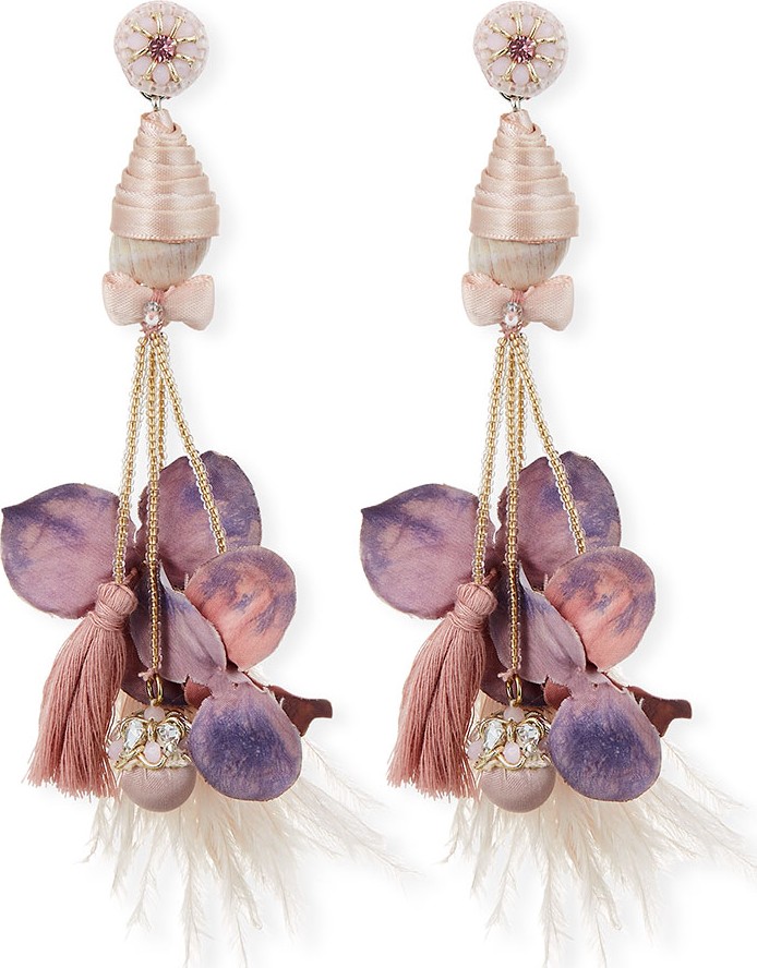 Ranjana Khan Conch Shell & Feather Earrings