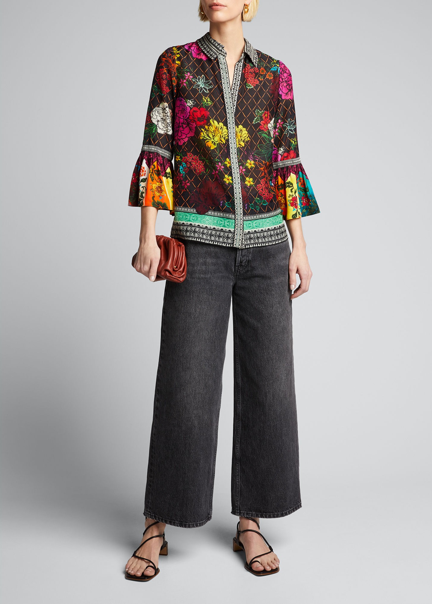 Alice + Olivia Rivera Ruffle-Sleeve Button-Down Top