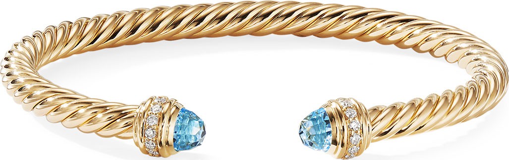 David Yurman 18k Gold Cable Bracelet w/ Diamonds & Topaz, Size M