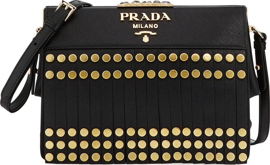 Prada Soft Frame Saffiano Fringe Crossbody Bag
