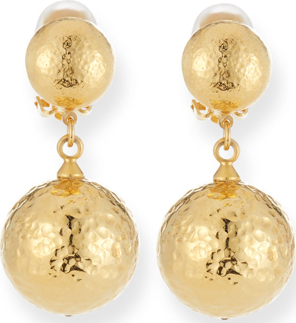 Jose & Maria Barrera Hammered Gold Plated Drop Clip-On Earrings