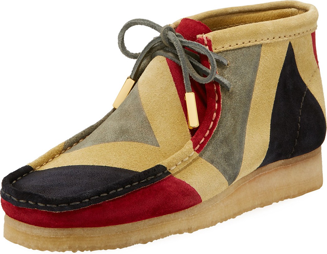 Sycamore Style Men's Geometric Suede Wallabee/Moc Chukka Boot, Red/Gray/Black
