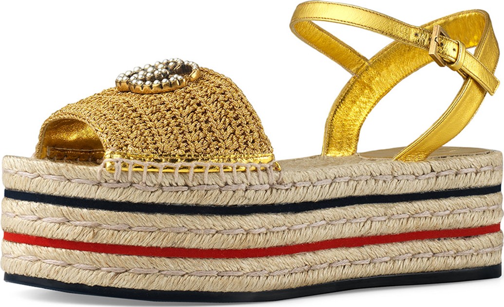 Gucci Layered Platform Metallic Espadrilles