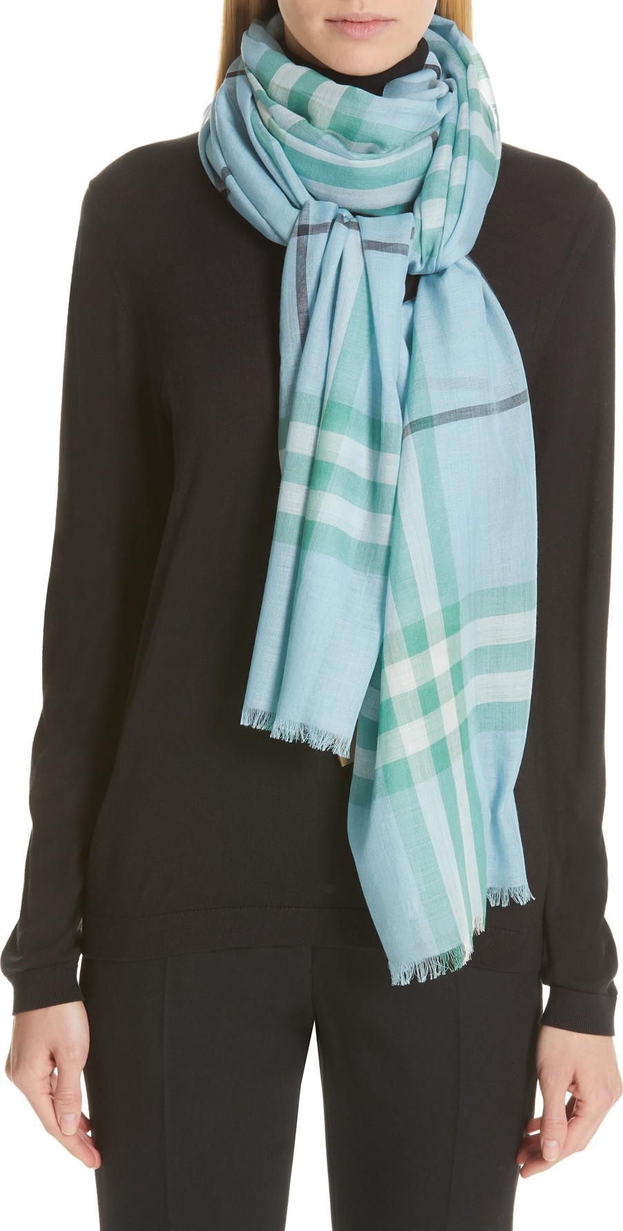 Burberry London England Giant Check Gauze Wool & Silk Scarf