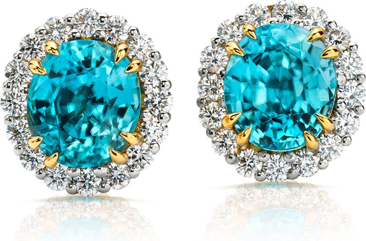 Pamela Huizenga 18k Gold Cambolite Zircon & Diamond Stud Earrings