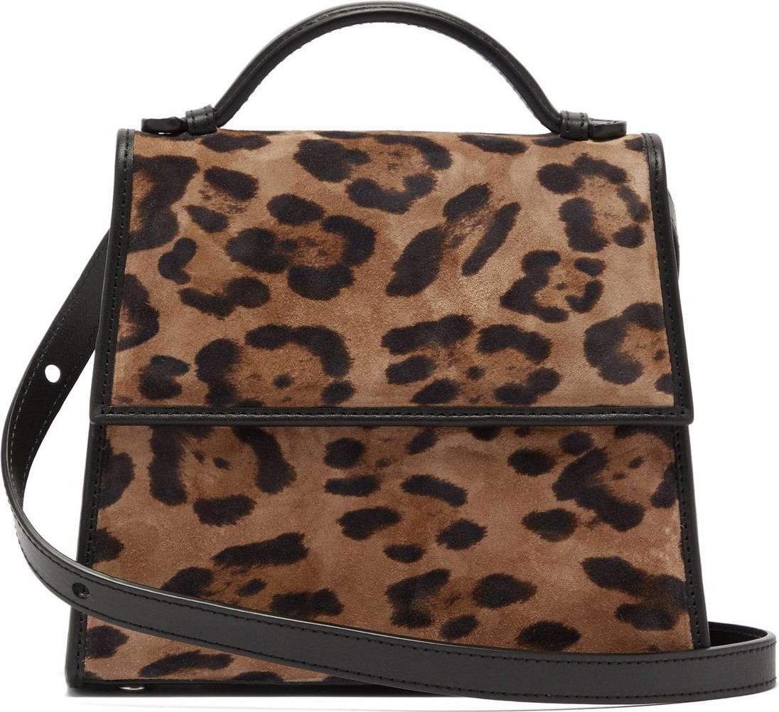 Hunting Season Top handle small leopard-print suede bag