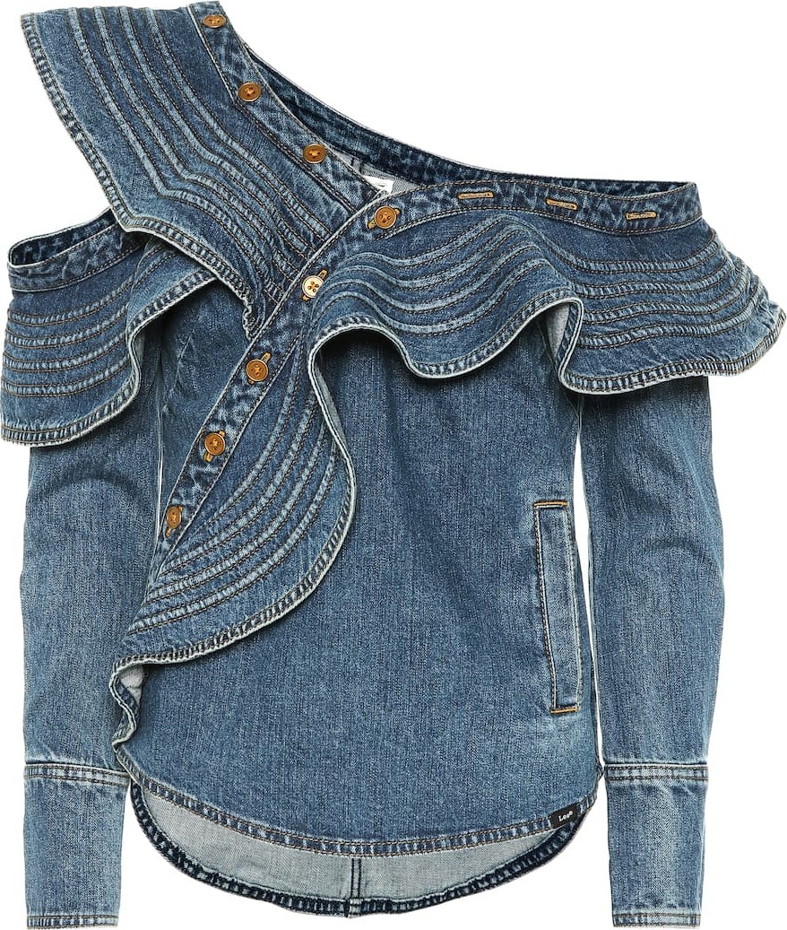 Self Portrait x Lee denim ruffled top
