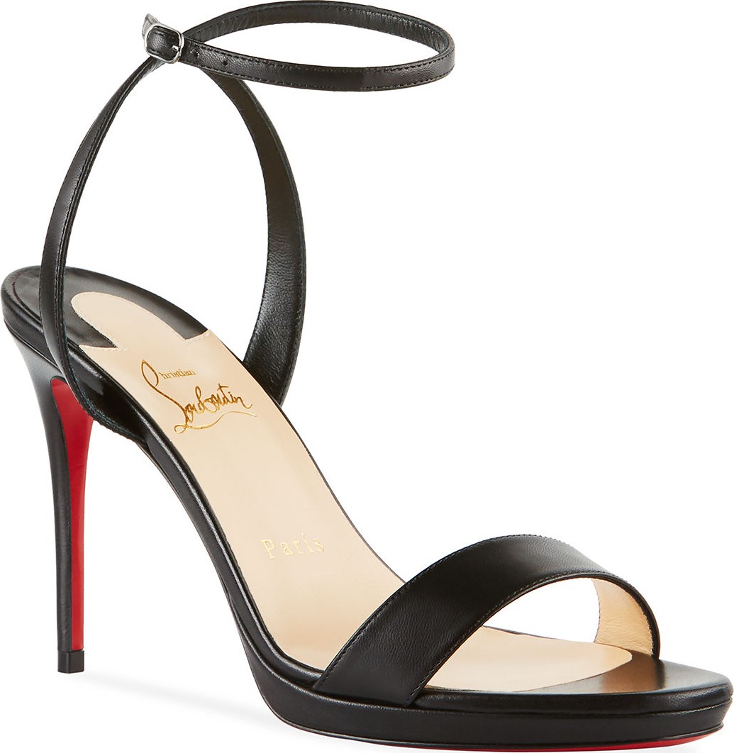 Christian Louboutin Loubi Queen Red Sole Ankle-Wrap Sandals