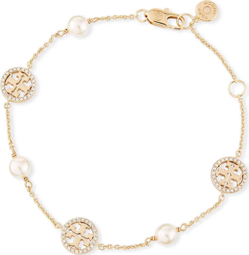 Tory Burch Crystal & Pearly Delicate Logo Bracelet