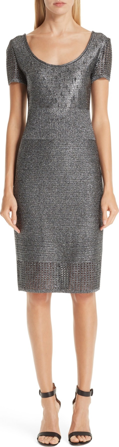 St. John Metallic Plaited Mixed Knit Dress