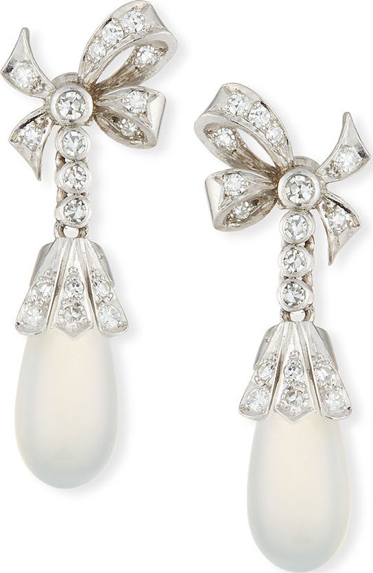 Turner & Tatler 14k Moonstone & Diamond Drop Earrings