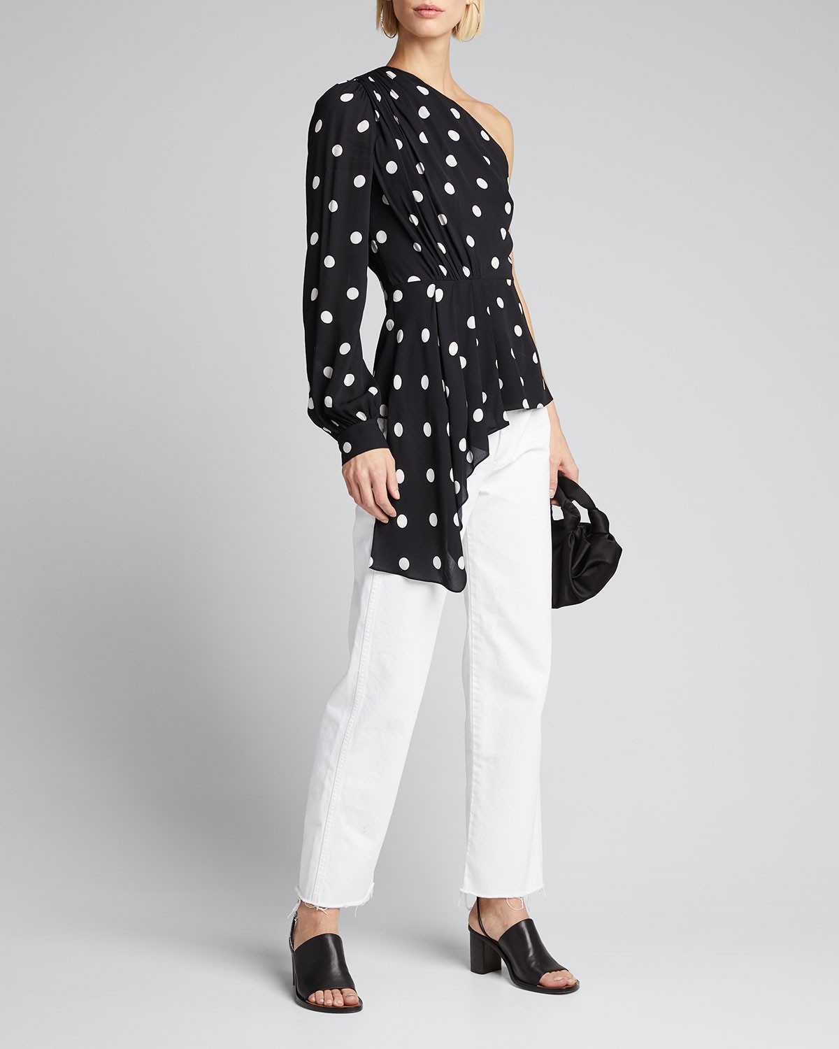 Elie Tahari Kristy Dotted One-Shoulder Asymmetric Peplum Shirt