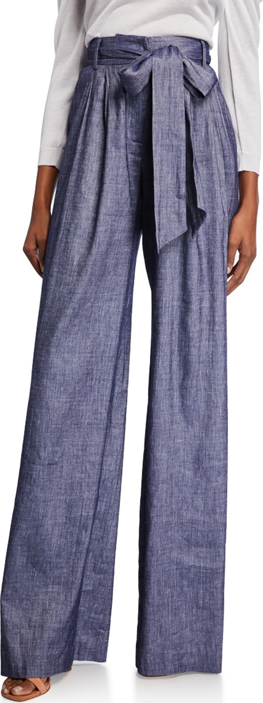 MILLY Natalie High-Rise Linen Wide-Leg Pants