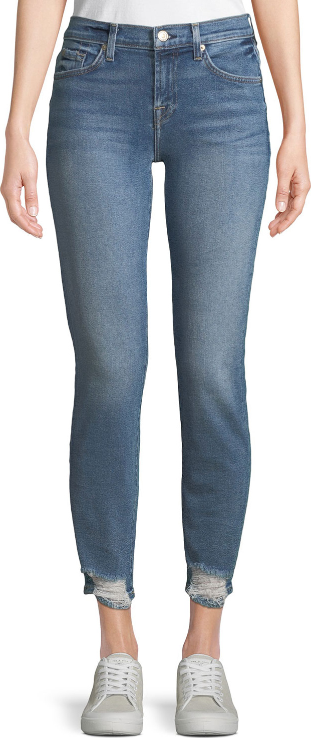7 For All Mankind Roxanne Straight-Leg Jeans w/ Destroyed Hem